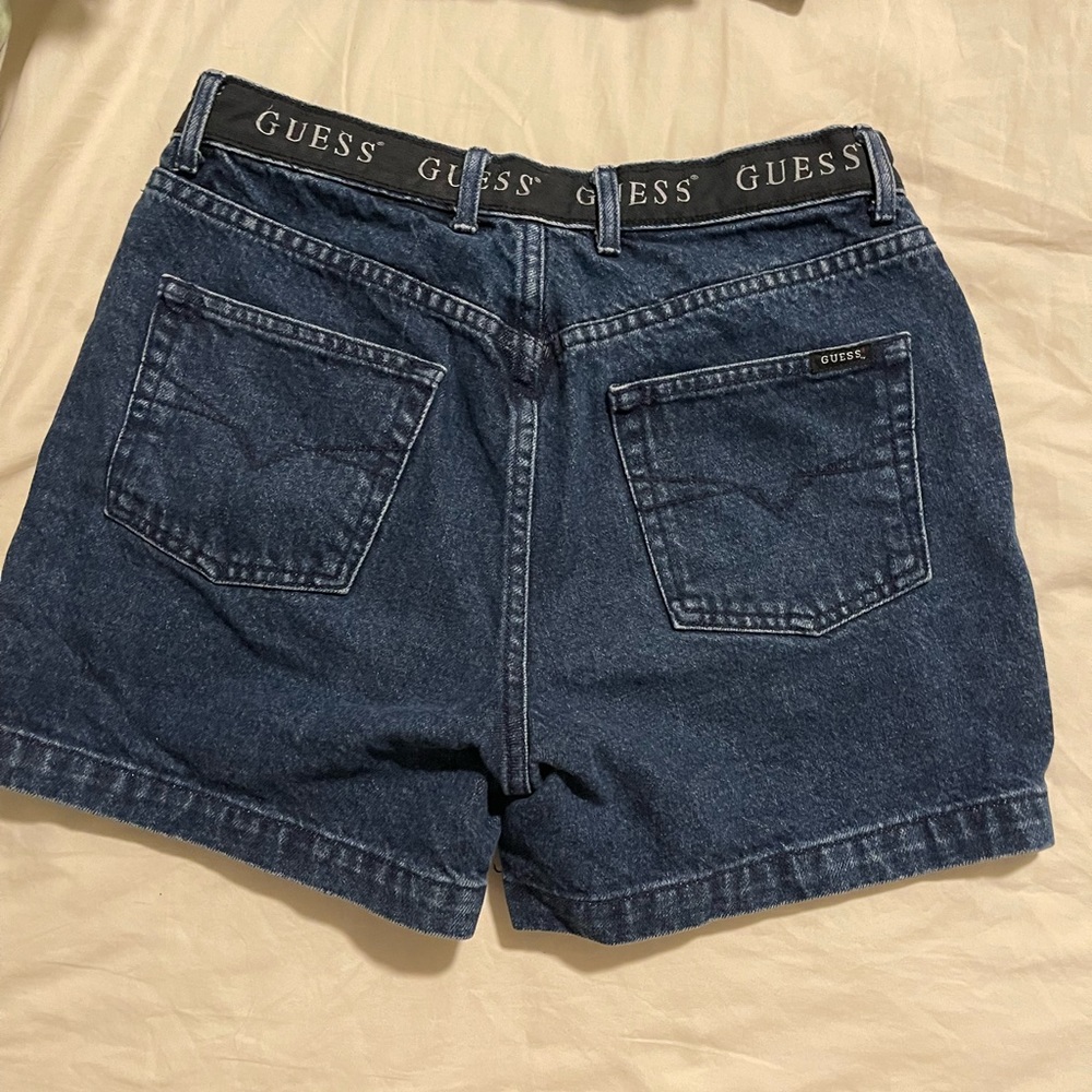 VINTAGE guess dark wash button fly jean shorts with guess waistband